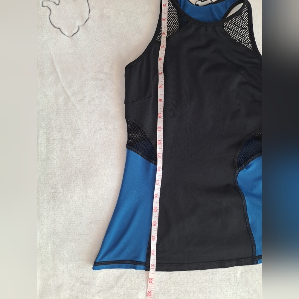 MICHI XS Blue Black Mesh Stretch Sleeveless Racerback Activewear Yoga Tank Top - Picture 11 of 15